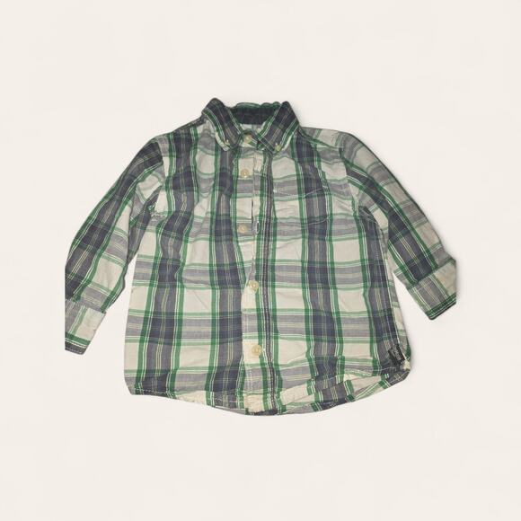 Oshkosh Green Plaid Button Down Shirt Size 24 Months - Picture 2 of 5